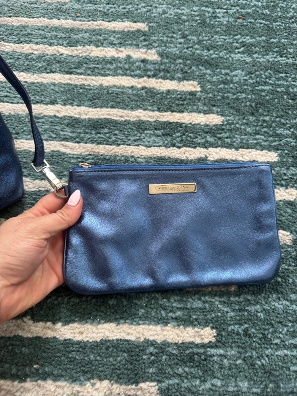 Tiffany & Co. Navy Blue Leather Tote with Wristlet - Picture 2 of 9